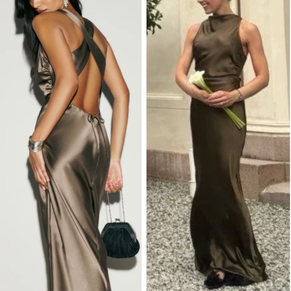 BEST NEW Reformation Anaiis Silk Maxi Dress Gown Morel Cafe Wedding Event Party - Picture 1 of 16